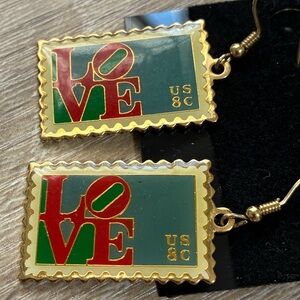 Vintage LOVE Postage Stamp Art dangle earrings